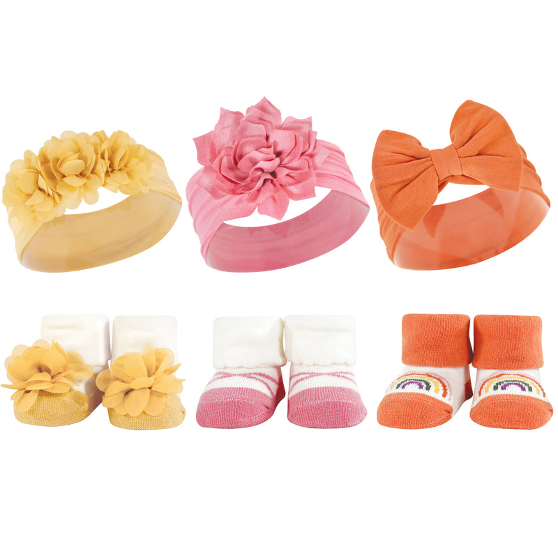 Hudson Baby Headband and Socks Giftset, Yellow Orange