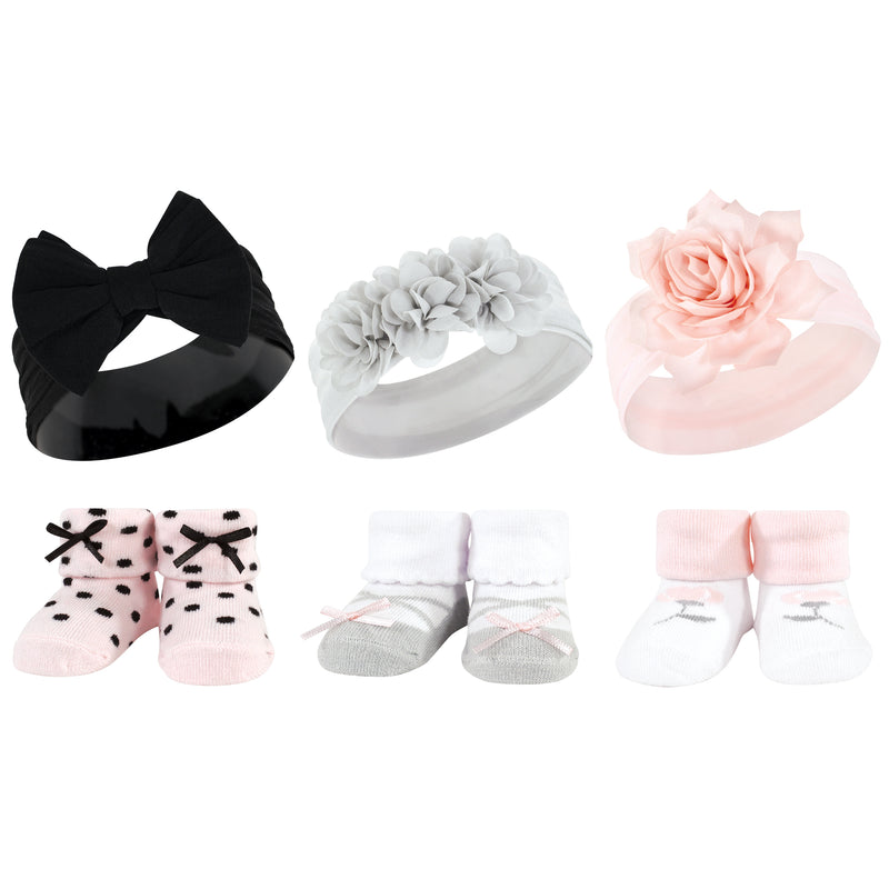 Hudson Baby Headband and Socks Giftset, Pink Black