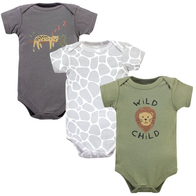 Hudson Baby Cotton Bodysuits, Safari Life 3-Pack