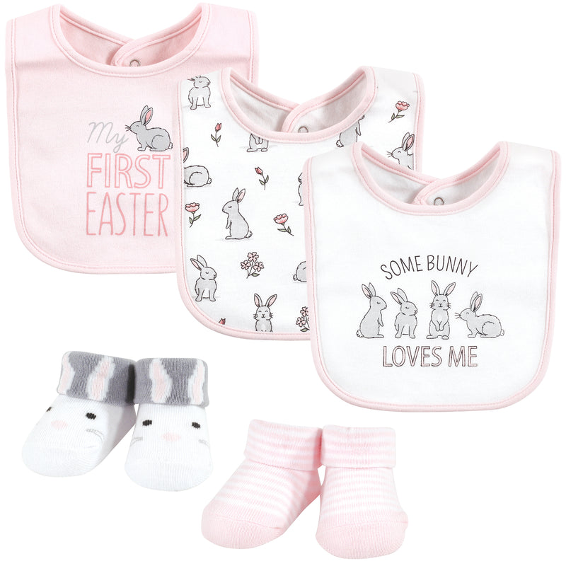 Hudson Baby Cotton Bib and Sock Set, Some Bunny