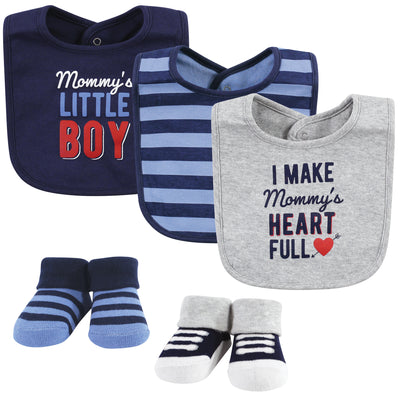 Hudson Baby Cotton Bib and Sock Set, Mommys Little Boy