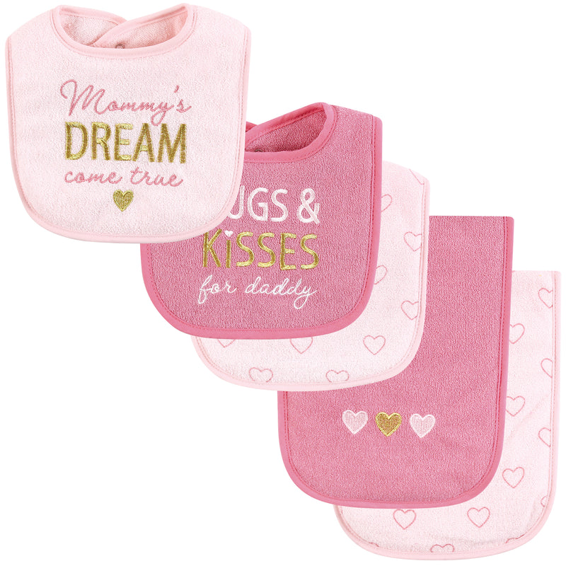 Hudson Baby Cotton Terry Bib and Burp Cloth Set, Mom Dad Dream