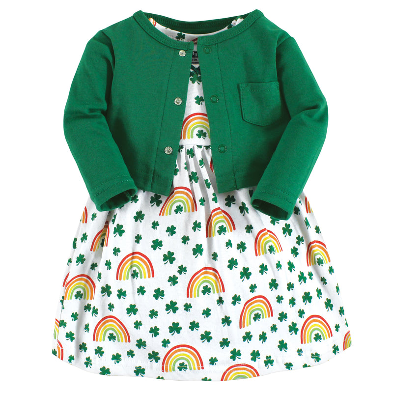 Hudson Baby Cotton Dress and Cardigan Set, St Patricks Rainbow
