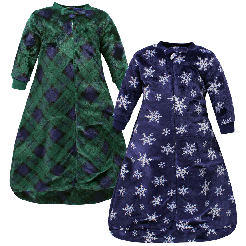 Hudson Baby Plush Long-Sleeve Sleeping Bag, Sack, Wearable Blanket, Navy Snowflake
