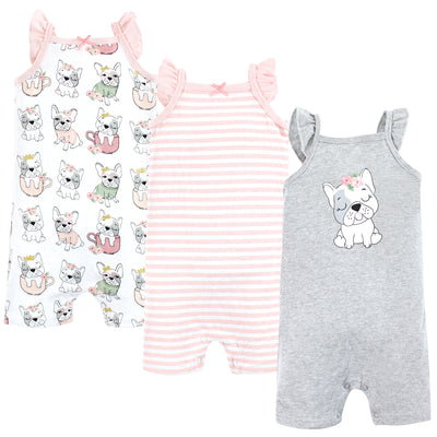 Hudson Baby Cotton Rompers, Girl Whimsical Dog