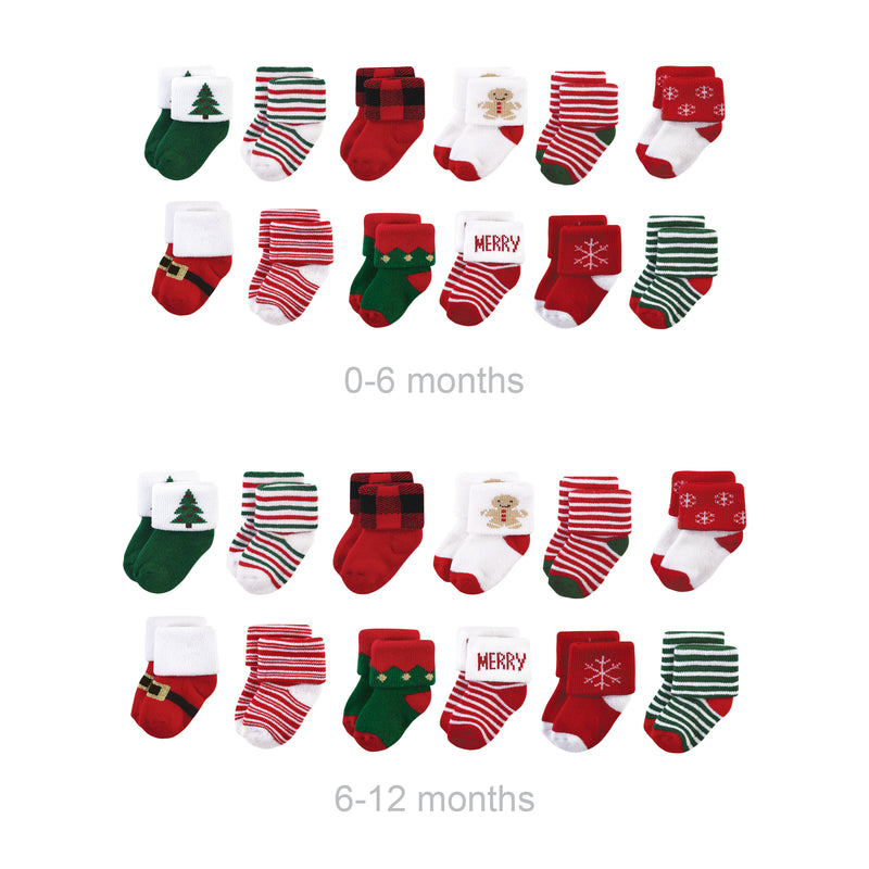 Hudson Baby Grow with Me Cotton Terry Socks, 12 Days Of Christmas