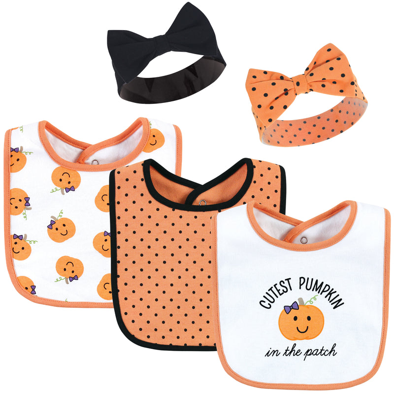 Hudson Baby Cotton Bib and Headband or Caps Set, Cutest Pumpkin