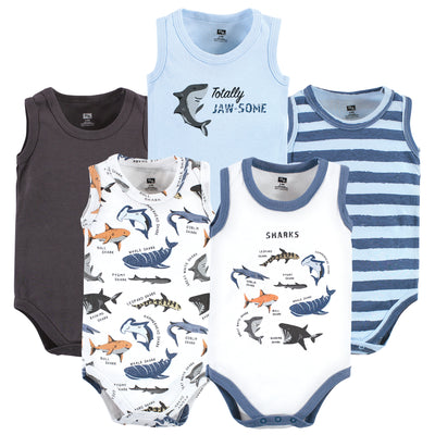 Hudson Baby Cotton Sleeveless Bodysuits, Boy Shark Types