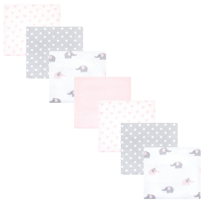 Hudson Baby Cotton Flannel Receiving Blankets Bundle, Pink Gray Elephant