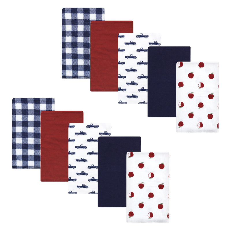 Hudson Baby Cotton Flannel Burp Cloths, Apple Orchard