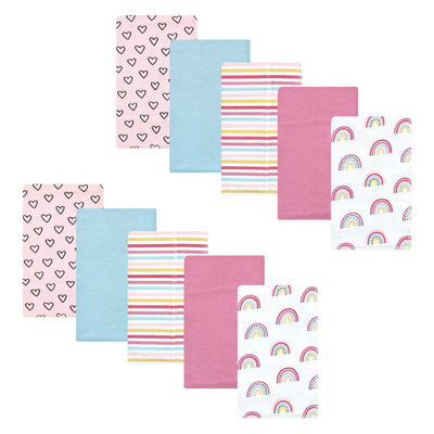 Hudson Baby Cotton Flannel Burp Cloths, Modern Rainbow