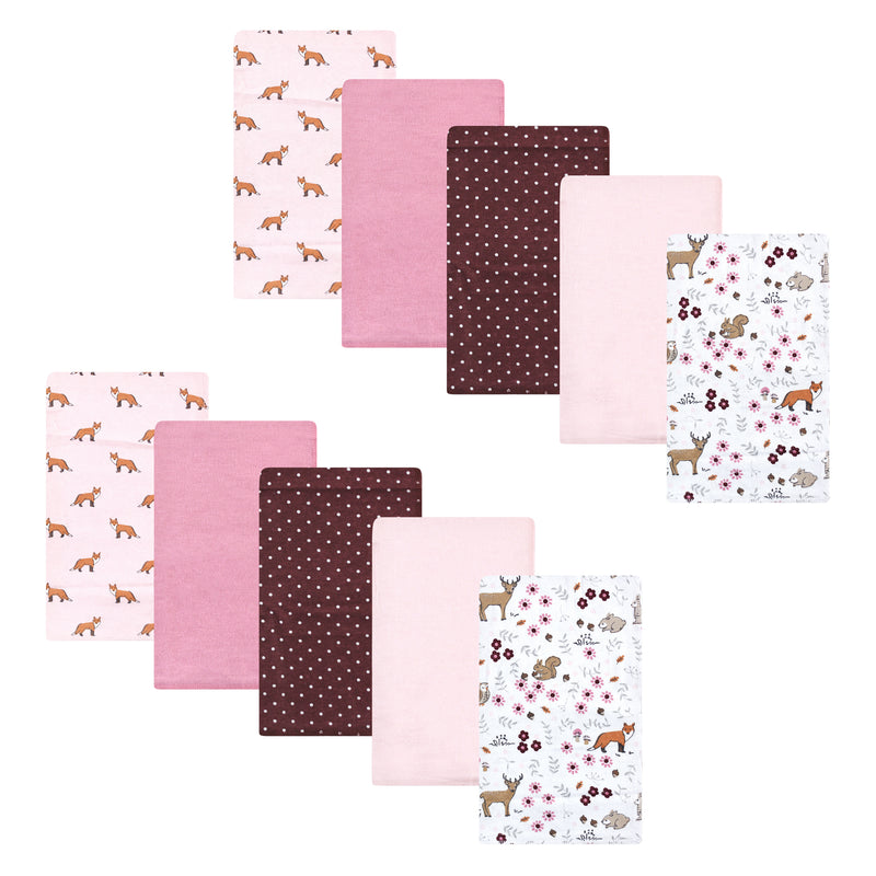 Hudson Baby Cotton Flannel Burp Cloths, Woodland Floral