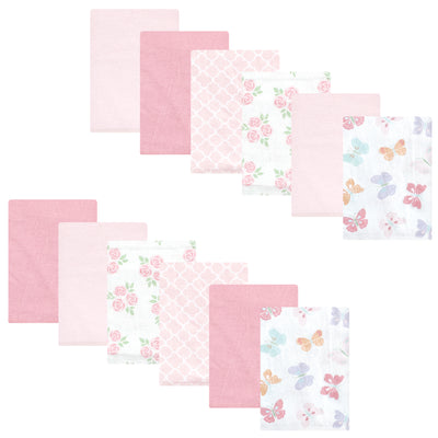 Hudson Baby Cotton Flannel Burp Cloths Bundle, Pastel Butterfly