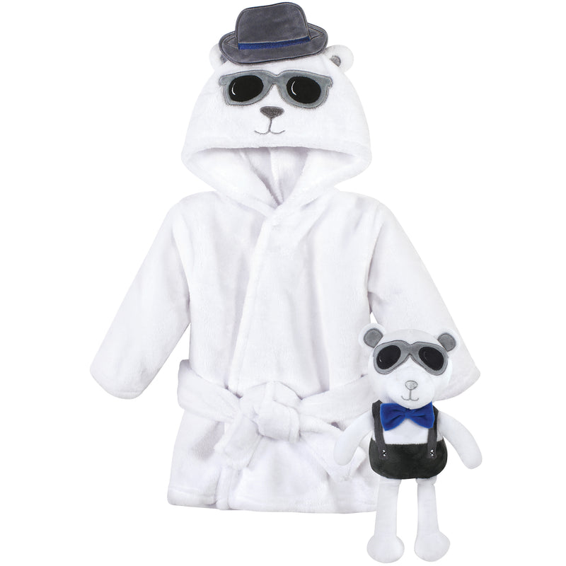 Hudson Baby Plush Bathrobe and Toy Set, Handsome Bear