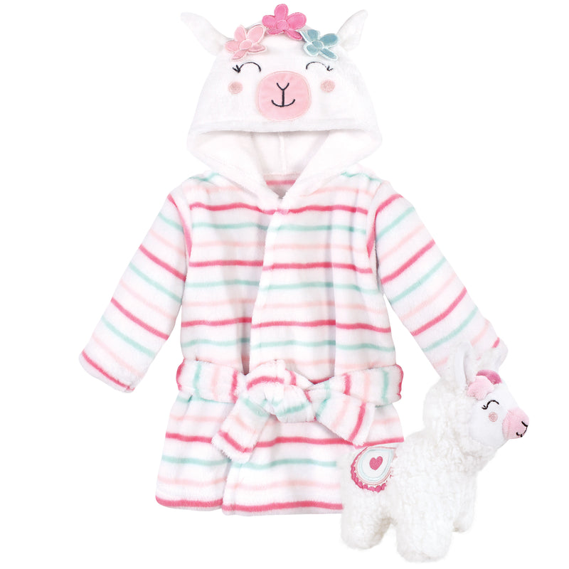 Hudson Baby Plush Bathrobe and Toy Set, Flower Llama