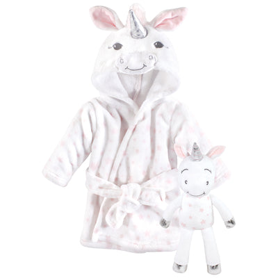 Hudson Baby Plush Bathrobe and Toy Set, White Unicorn