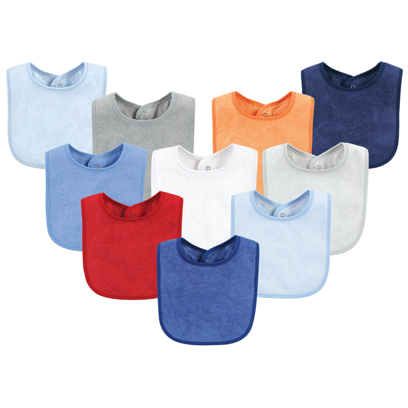 Hudson Baby Rayon from Bamboo Bib with Waterproof Lining 10pk, Blue Red