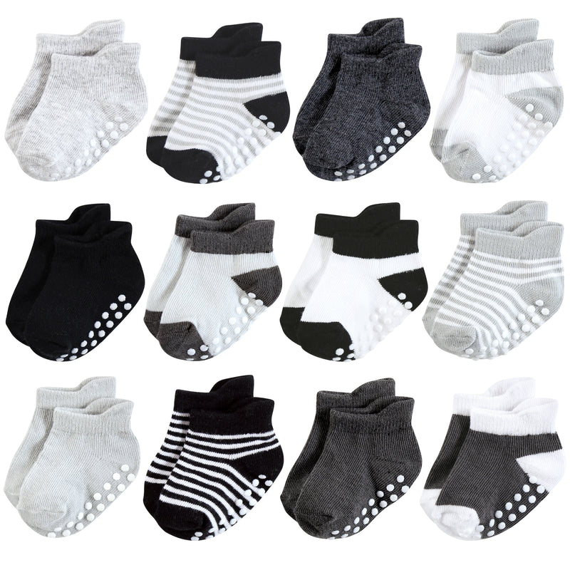 Hudson Baby Non-Skid No-Show Socks, Black White Stripes