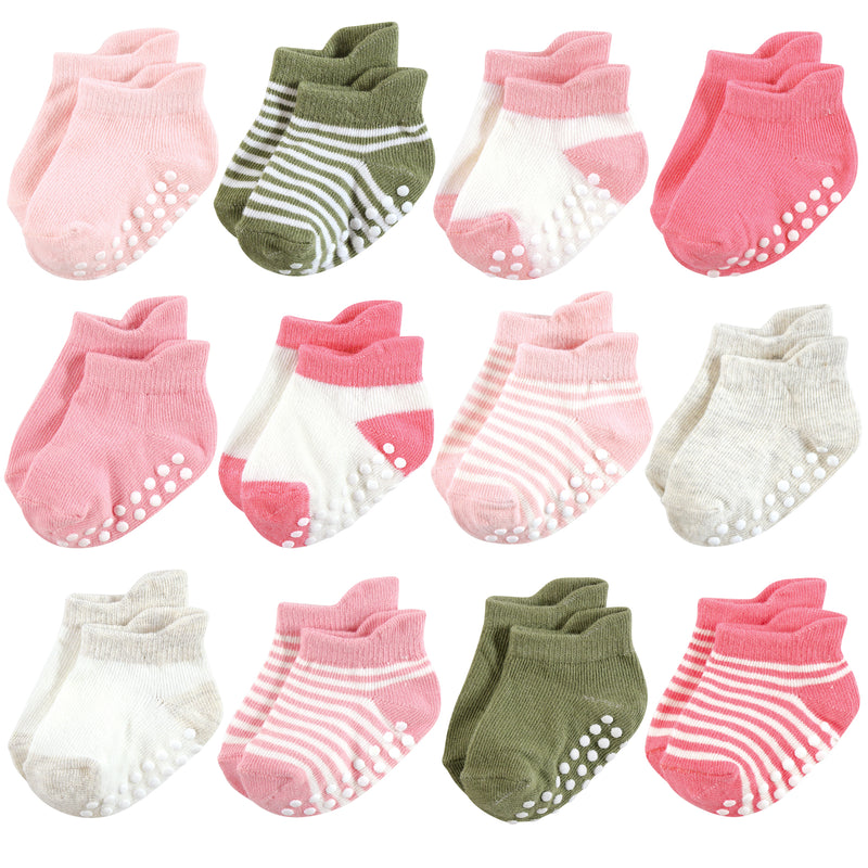 Hudson Baby Non-Skid No-Show Socks, Pink Green