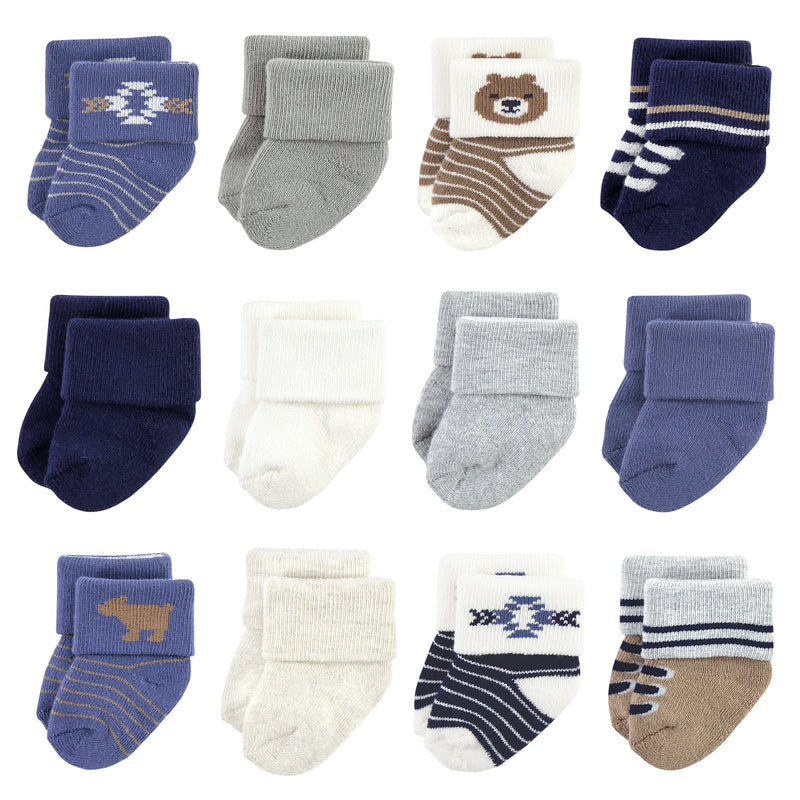 Hudson Baby Cotton Rich Newborn and Terry Socks, Bear 12-Pack