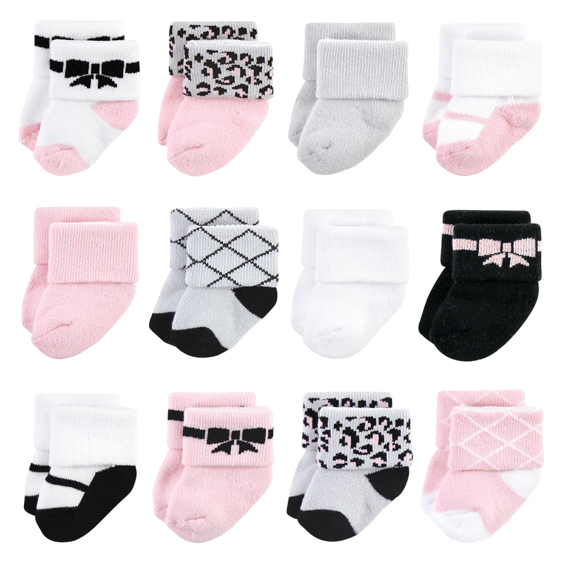 Hudson Baby Cotton Rich Newborn and Terry Socks, Bows 12-Pack