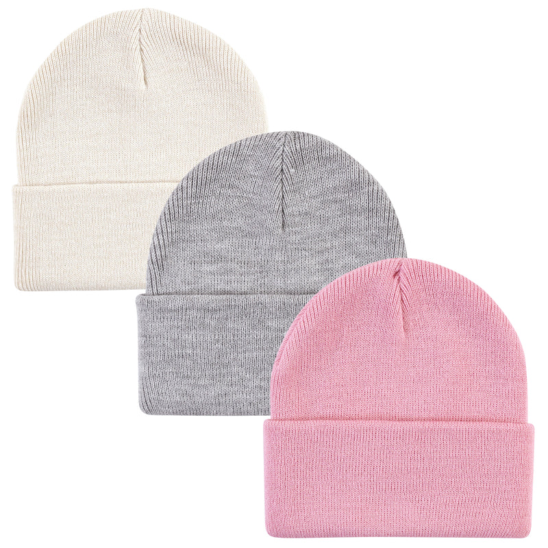 Hudson Baby Knit Cuffed Beanie 3pk, Orchid Pink