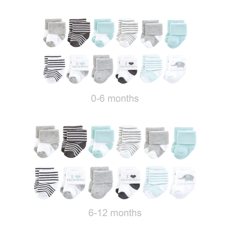 Hudson Baby Grow with Me Cotton Terry Socks, Mom Dad Gray Mint