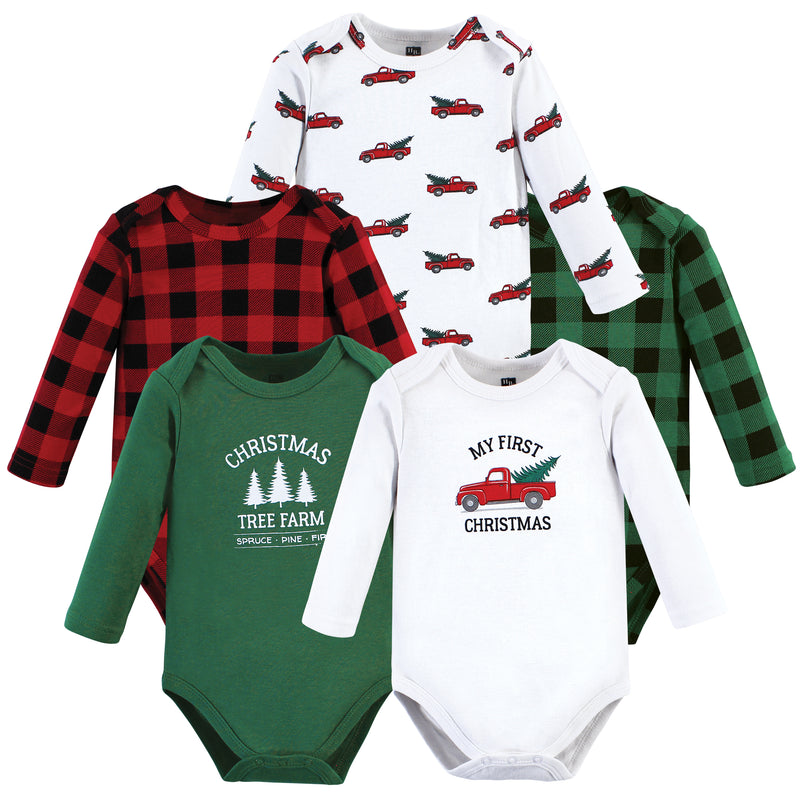 Hudson Baby Cotton Long-Sleeve Bodysuits, Christmas Tree