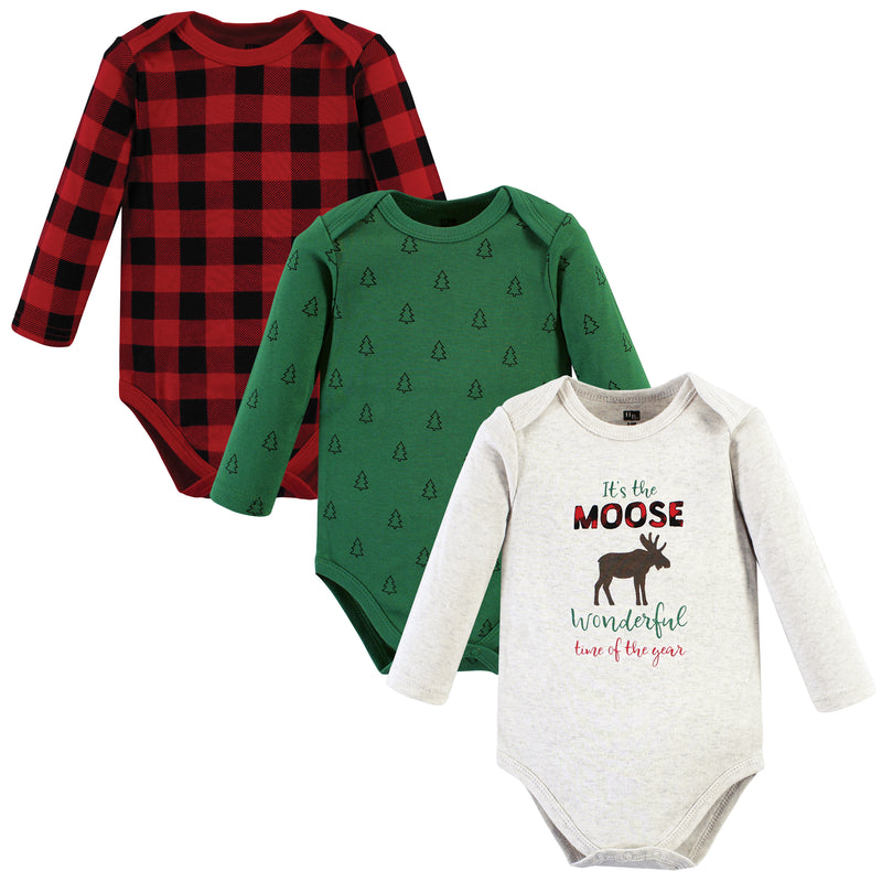 Hudson Baby Cotton Long-Sleeve Bodysuits, Moose Wonderful Time
