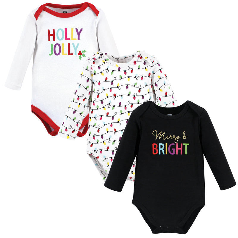 Hudson Baby Cotton Long-Sleeve Bodysuits, Merry and Bright