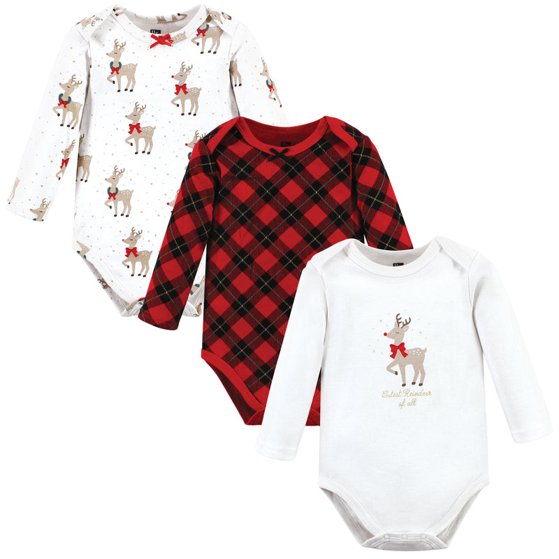 Hudson Baby Cotton Long-Sleeve Bodysuits, Fancy Rudolph