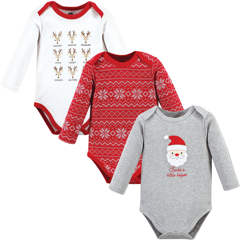 Hudson Baby Cotton Long-Sleeve Bodysuits, Santa Reindeer