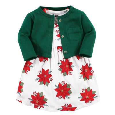 Hudson Baby Cotton Dress and Cardigan Set, Poinsettia