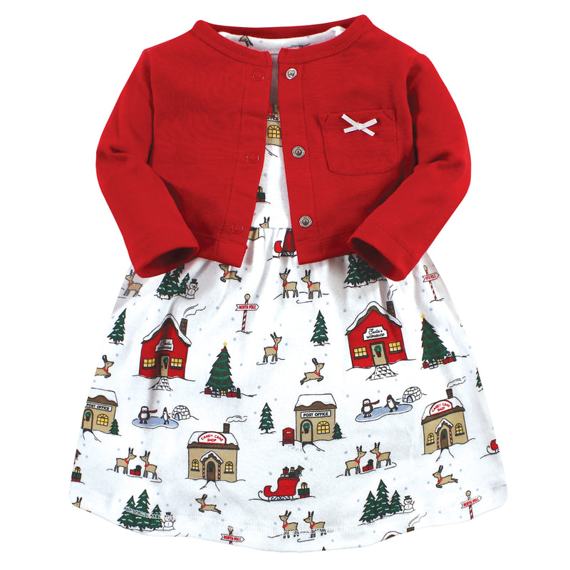 Hudson Baby Cotton Dress and Cardigan Set, North Pole