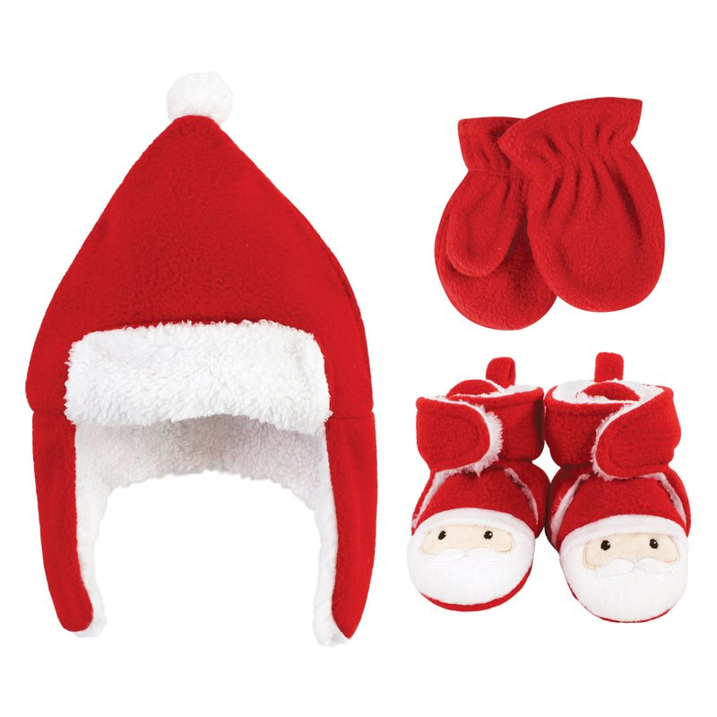 Hudson Baby Unisex Baby Trapper Hat, Mitten and Bootie Set, Santa
