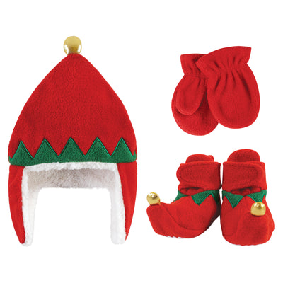 Hudson Baby Trapper Hat, Mitten and Bootie Set, Red Elf