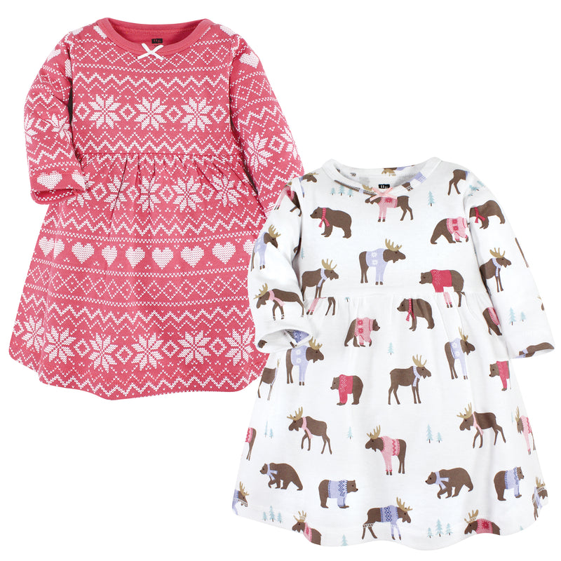Hudson Baby Cotton Dresses, Pink Moose Bear