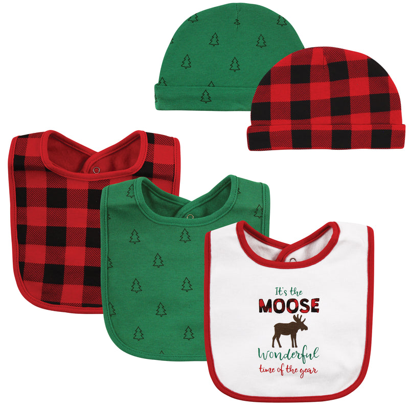 Hudson Baby Cotton Bib and Headband or Caps Set, Moose Wonderful Time