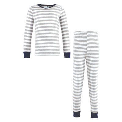 Hudson Baby Cotton Pajama Set, Gray Stripe Navy