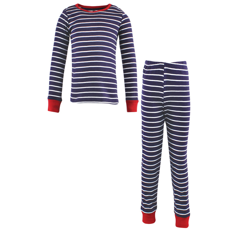 Hudson Baby Cotton Pajama Set, Navy Stripe Red