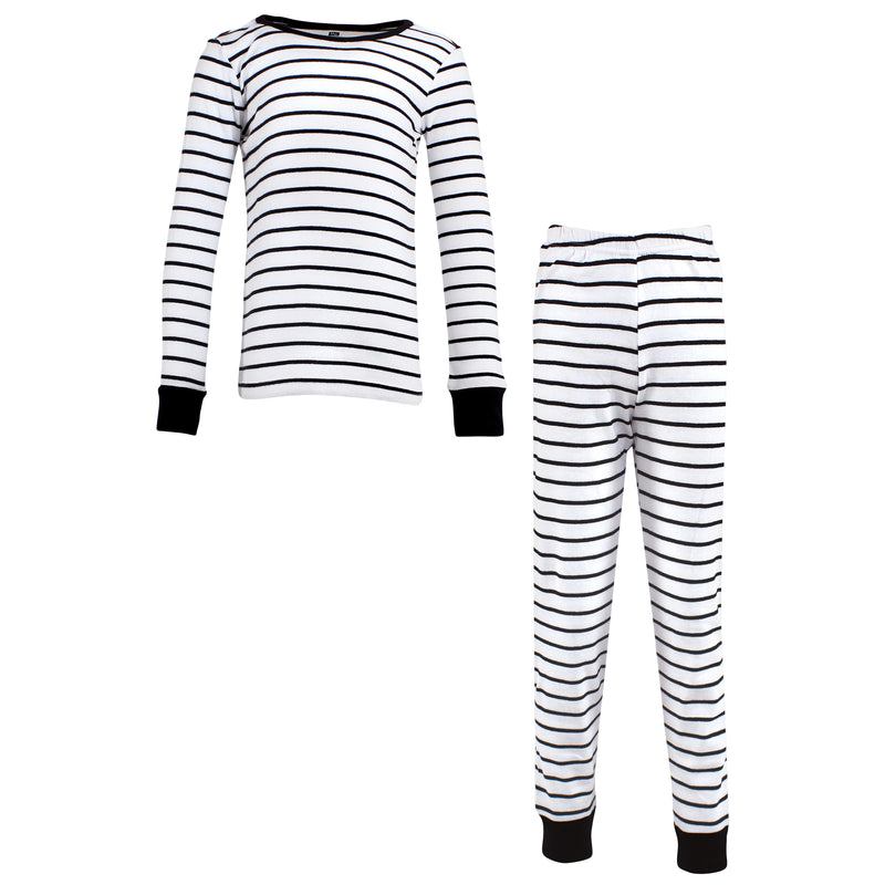 Hudson Baby Cotton Pajama Set, White Black Stripe