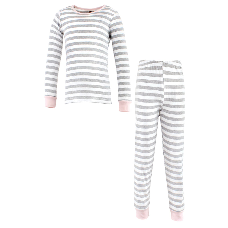 Hudson Baby Cotton Pajama Set, Gray Stripe Pink