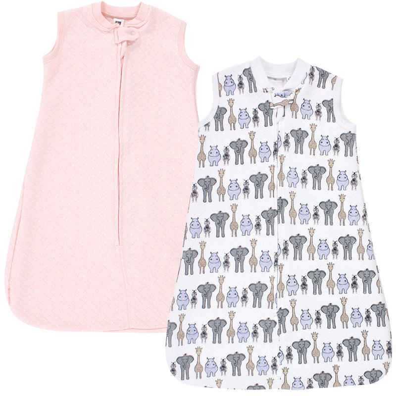 Hudson Baby Premium Quilted Sleeveless Sleeping Bag and Wearable Blanket, Pink Safari