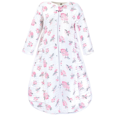 Hudson Baby Long Sleeve Muslin Sleeping Bag, Wearable Blanket, Sleep Sack, Pink Floral