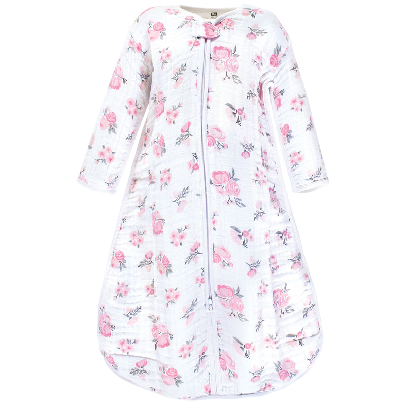 Hudson Baby Long Sleeve Muslin Sleeping Bag, Wearable Blanket, Sleep Sack, Pink Floral