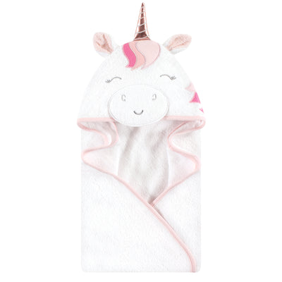 Hudson Baby Cotton Animal Face Hooded Towel, Rose Unicorn