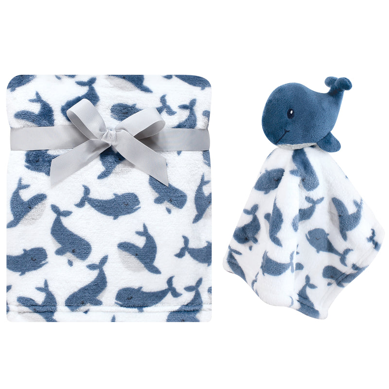 Hudson Baby Plush Blanket with Security Blanket, Blue Whale
