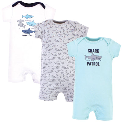 Hudson Baby Cotton Rompers, Shark Patrol