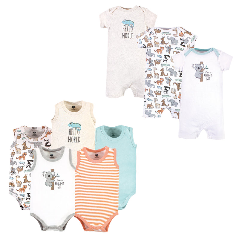 Hudson Baby Cotton Bodysuits and Rompers, 8-Piece, Zoo Animals