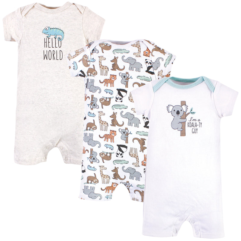 Hudson Baby Cotton Rompers, Zoo Animals